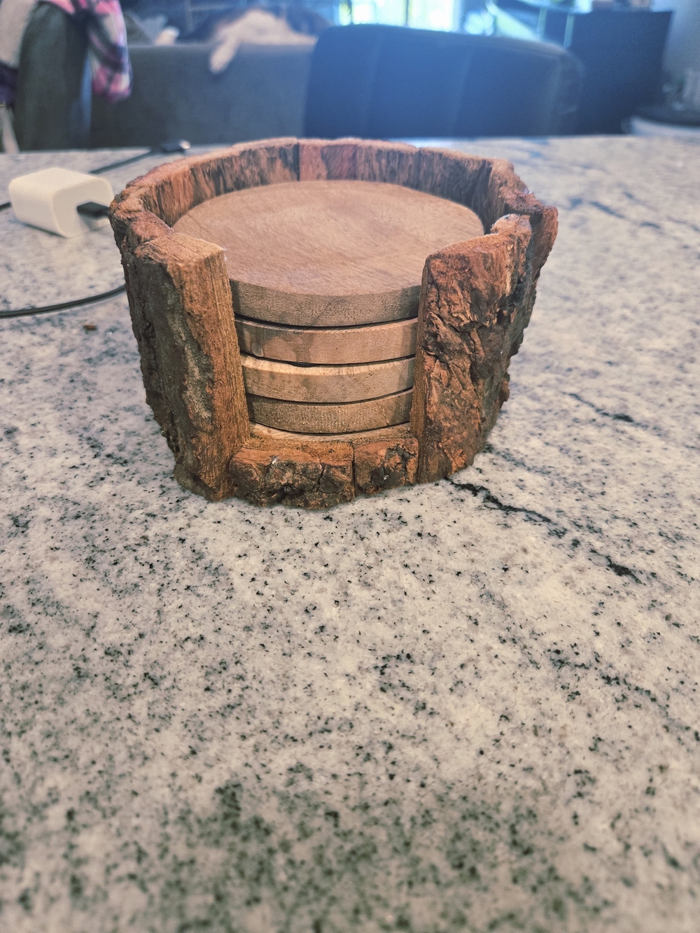 Rustic Tree Bark Wood Coaster Set